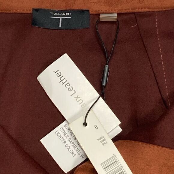 Tahari Mini Skirt Womens 6 Brown Faux Suede Leather Snap Button Front Pencil NEW - Picture 10 of 10